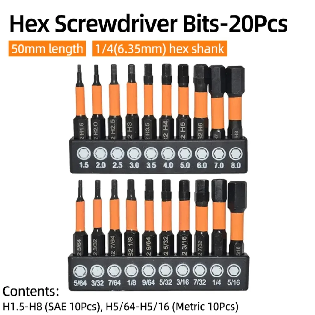 Set di punte per cacciavite con chiave a brugola a testa esagonale SAE metrico 1/4" punta per cacciavite magnetico con codolo esagonale S2 utensili manuali per trapano elettrico in acciaio