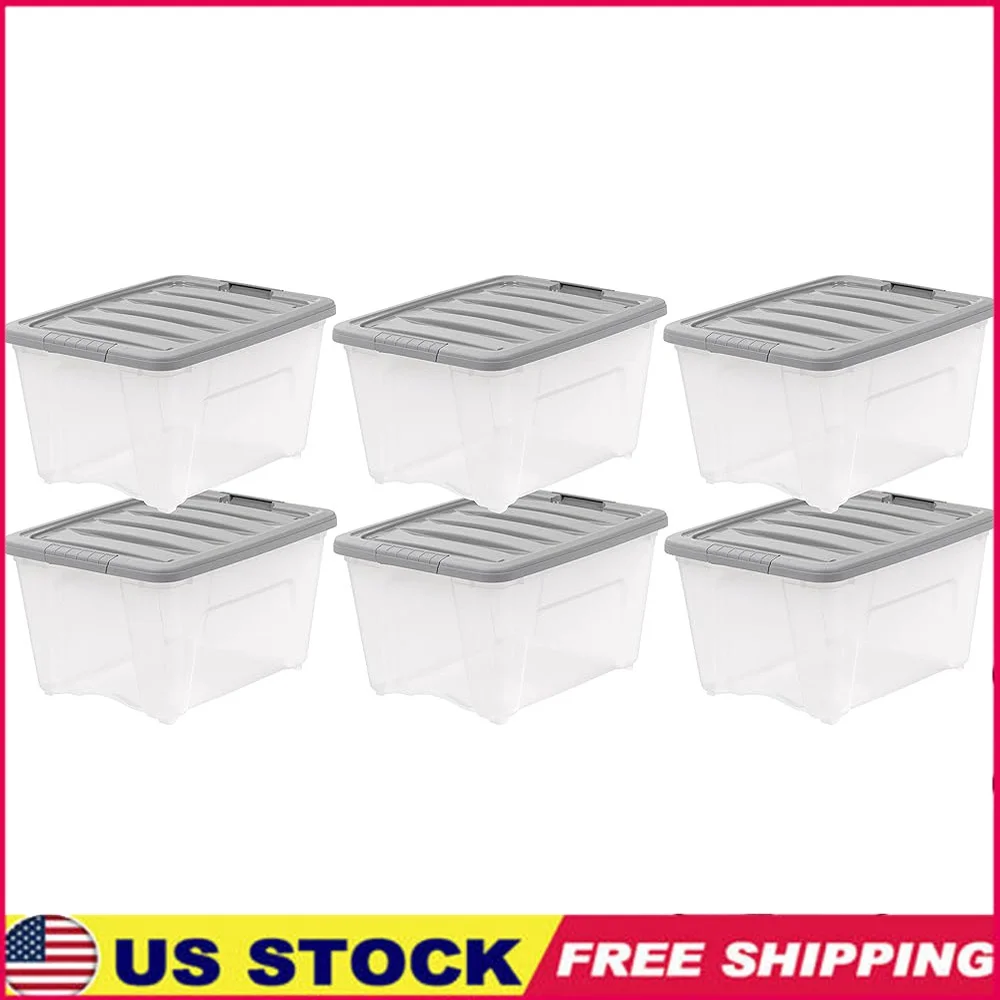 

Stackable Plastic Storage Bins with Latching Lids Set of 6 Clear Bins Organization Dustproof Portable and Versatile Storage