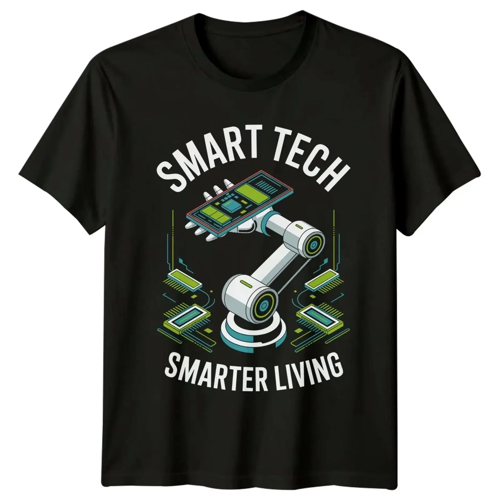Camiseta para hombre Smart Tech Smarter Living, diseño de robótica, regalo para él, estilo vintage, lavado, ropa de diseñador, elástica
