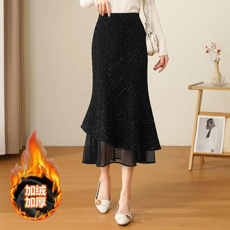 

Новые женские юбки-«рыбий хвост» на весну-осень 2026 года, корейские черные юбки из блестящего шелка, женские длинные юбки с асимметричным подолом «лотосовый лист»