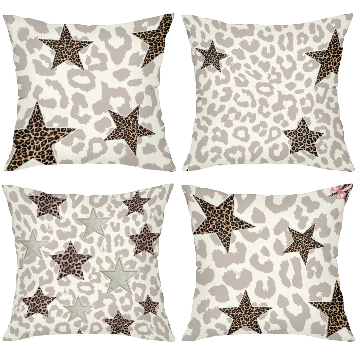 Leopard Print Star Pattern Double-sided Printed pillow cover Short plush Suitable living rooms bedrooms sofa throw cushion cover