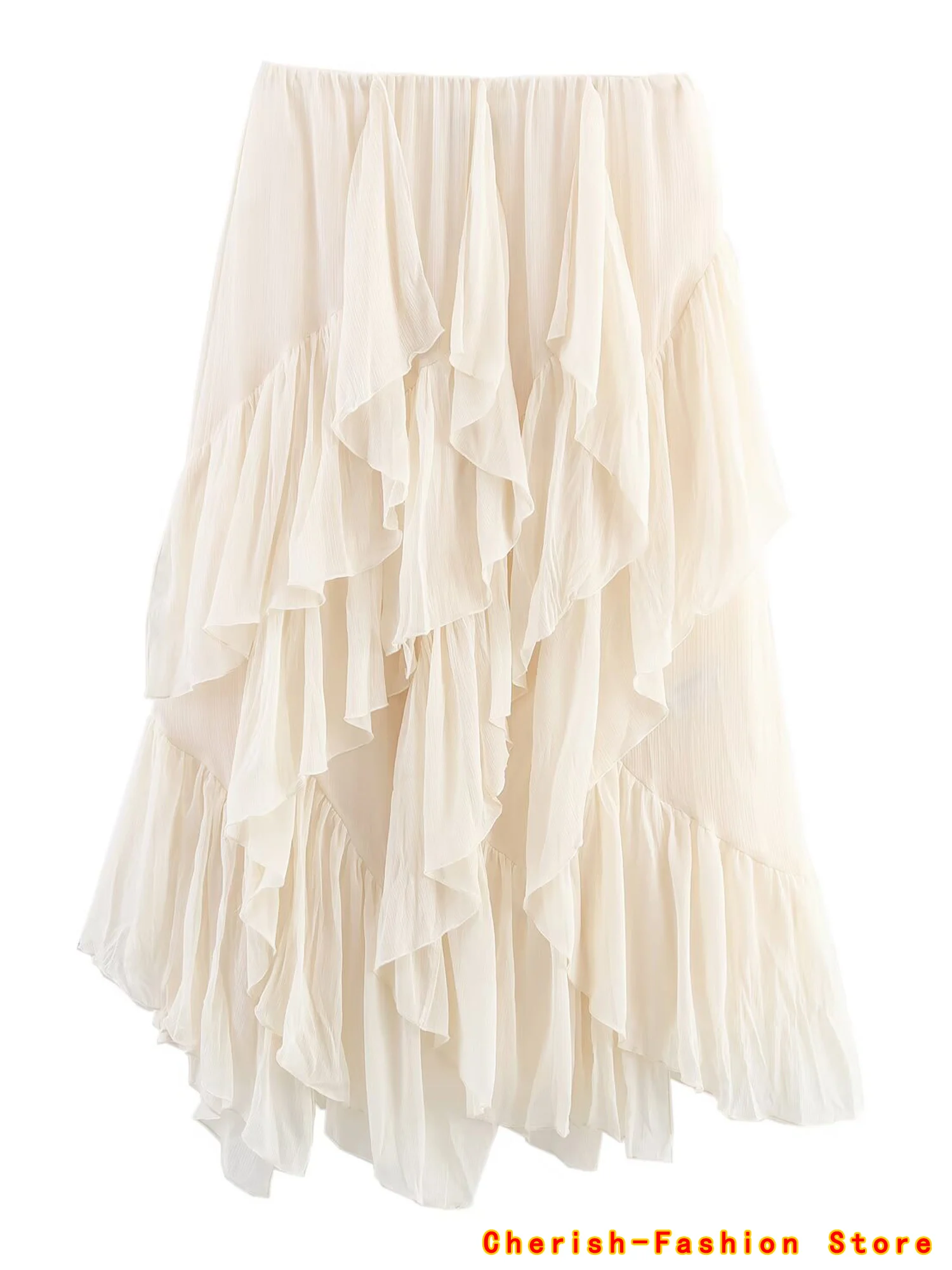 Topenomi Fata Gonna arricciata a strati Donna Estate Semplice Solido Elastico in vita A-line Gonne lungheK Moda Versatile Юбка