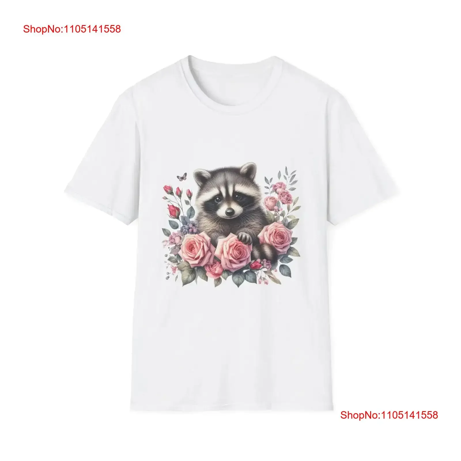 

Футболка с милым енотом и цветочным принтом Nature Lover в стиле бохо для домашних животных, винтажная стираная дышащая повседневная растянутая модная слегка графическая футболка