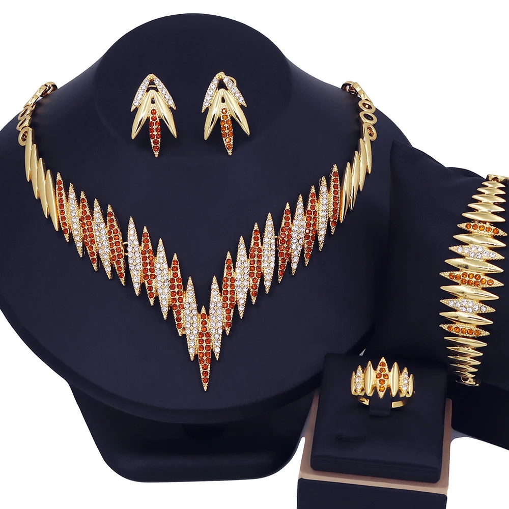 

YTJX Horse Eye Jewelry Set Luxury Zircon Necklace Bracelet Earring Ring Dubai Africal Wedding Jewellery 18K Gold Plated