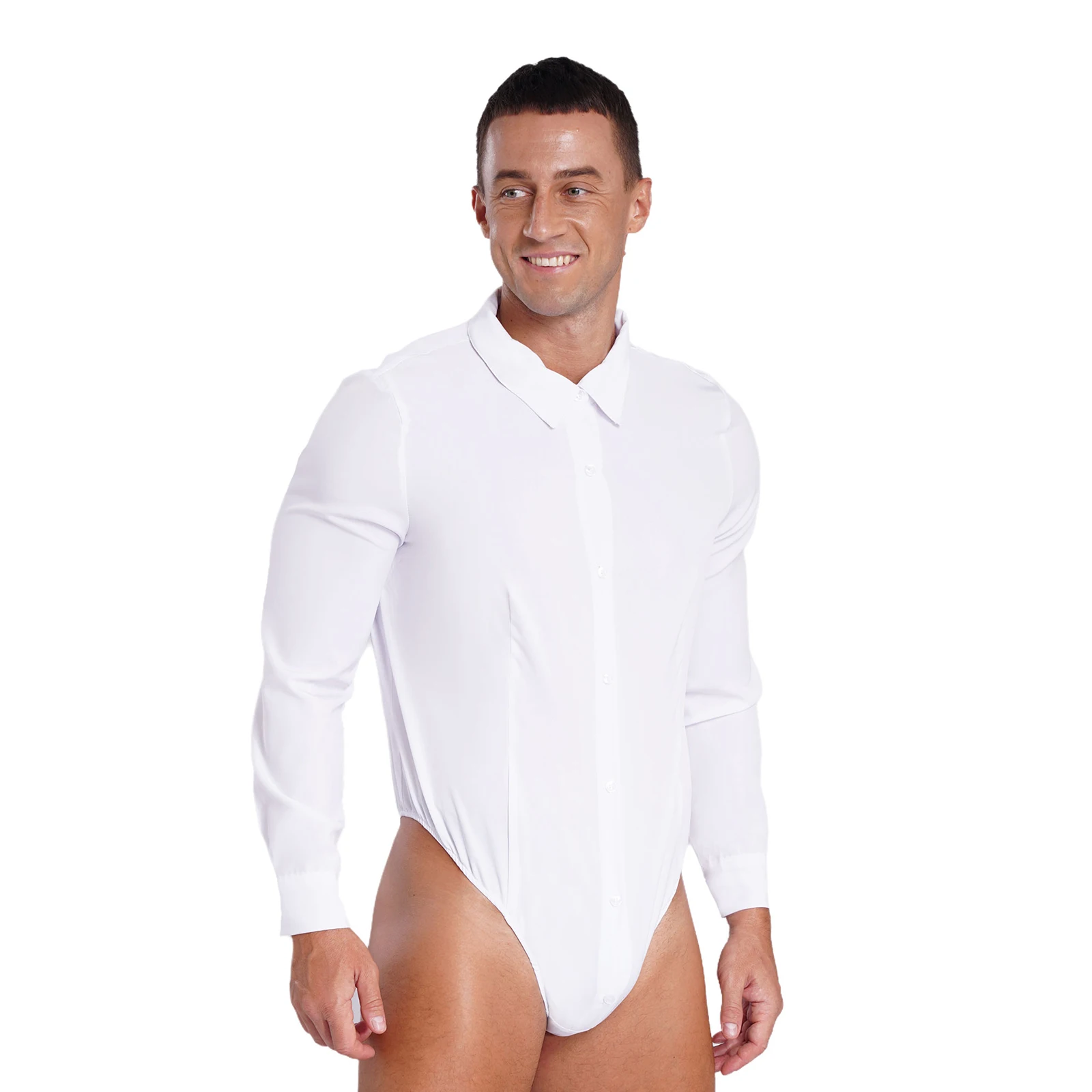 Heren herenoverhemd Top bodysuits Lange mouw Button Down Hoog uitgesneden jumpsuit voor kantoorwerk Vergadering Werken Stijlvolle kostuums