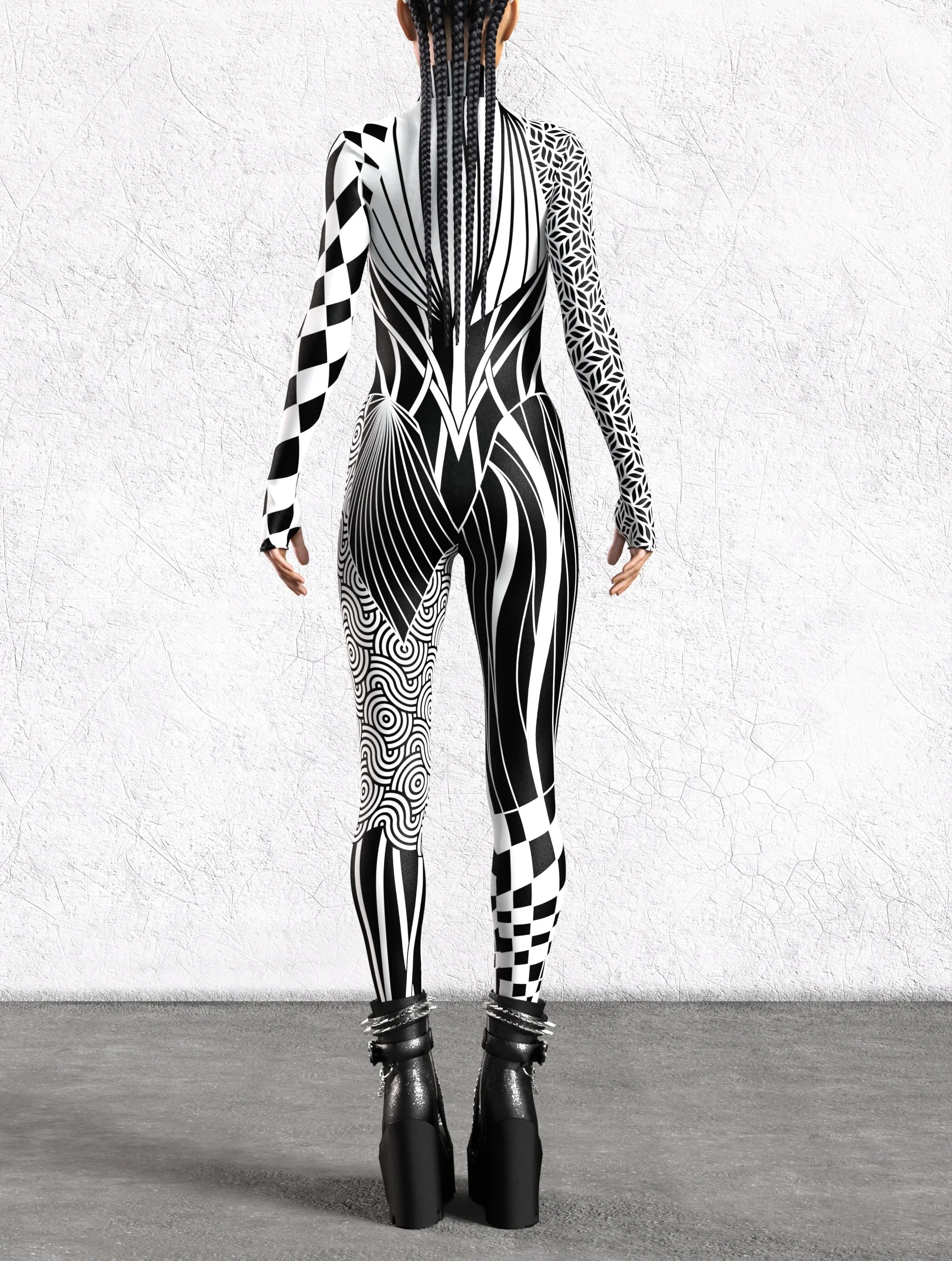 Damen Kunst Unregelmäßige Linien Jumpsuit Catsuit Farbig Bedruckter Sexy Bodysuit Karneval Halloween Party Cosplay Zentai Anzug Rave Outfit – Detail 4