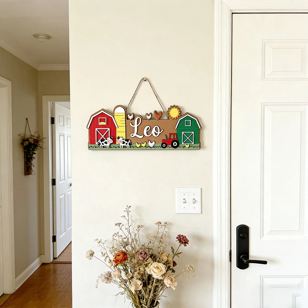 Personalized Farm Name Sign, Wooden Countryside Nursery Decor, Cute Barn & Cow Door Plaque, Unique Farm Lover Gift