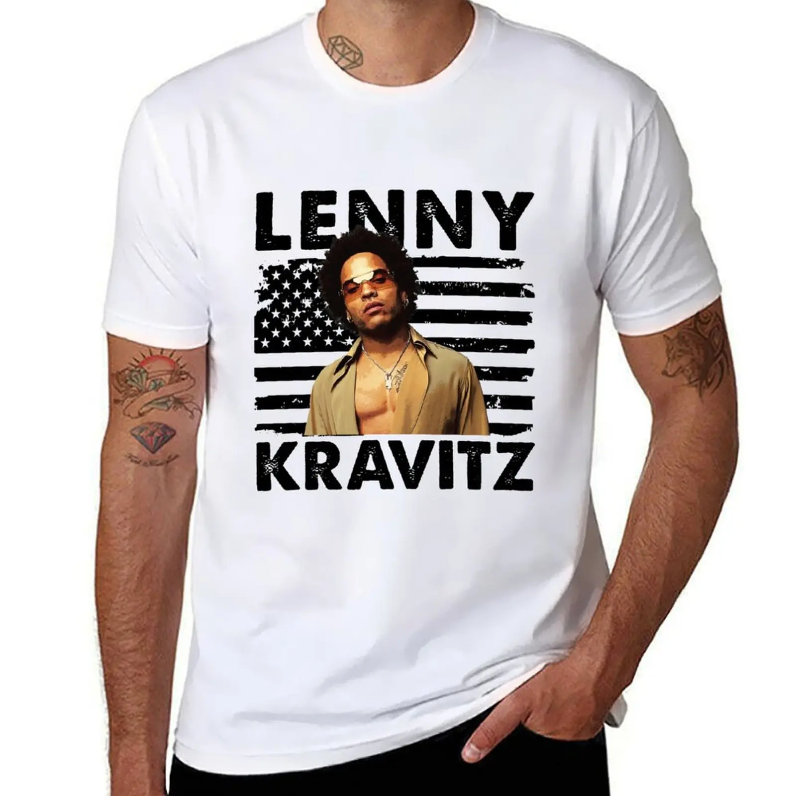 

shirts cotton T-Shirt Lenny Flag percent 100 vintage man t Retro shirt man graphic for Gift for Kravitz American t Music