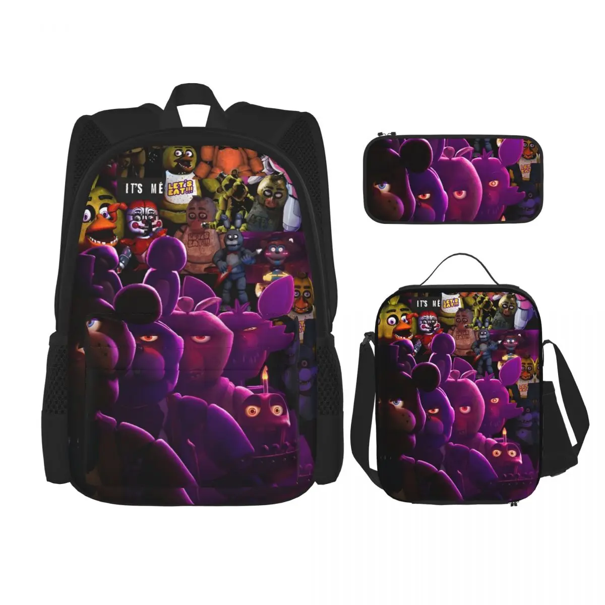 3pecs/set FNAF Movie Horror Game Backpack for Teenage High-capacity Canvas Bags Lunch bag Pencil Case