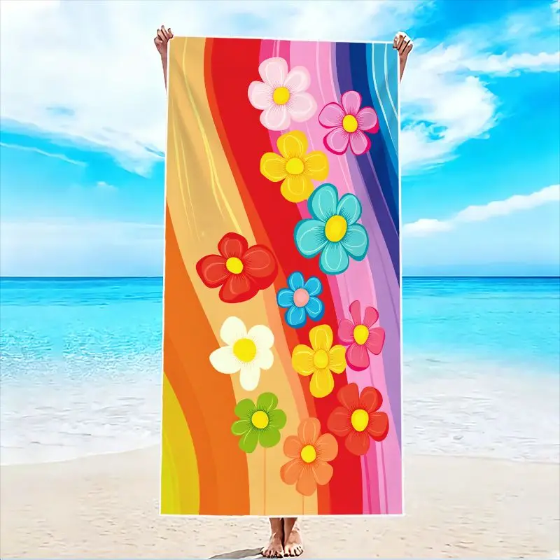 

1 шт., пляжное полотенце с цветочным и полосатым узором, супервпитывающее легкое пляжное полотенце, быстросохнущее полотенце, не оставляющее песка, из мягкой микрофибры, подходит для различных условий, таких как пляж, бассейн, тренажерный зал, ванная комн