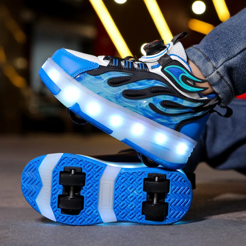 

2025 New Style Light-Up Double-Wheel Four-Wheel Invisible Automatic Retractable Shoes Children's Roller Skates