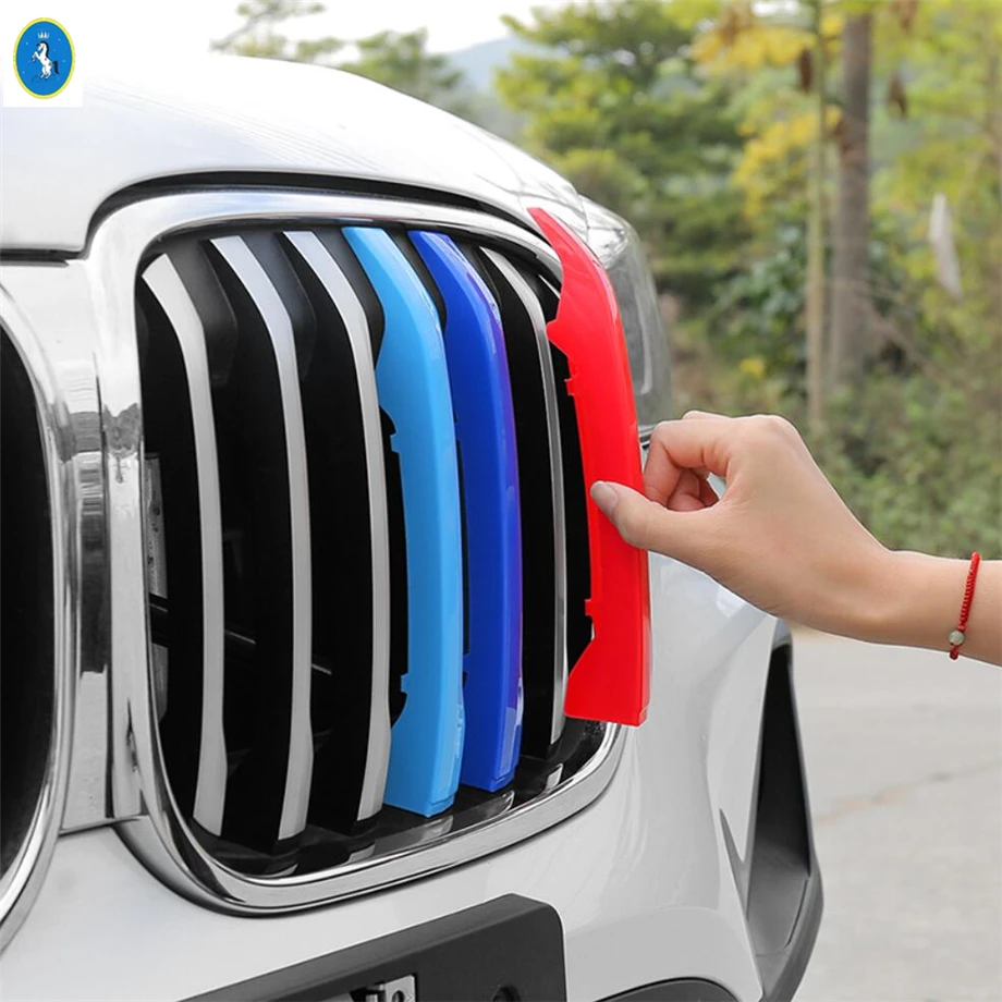 Car Front Grille Trim Strips Tricolor Racing Grille Strip Trim Clip Decoration Cover Trim Accessories For BMW X1 F48 2016 - 2021