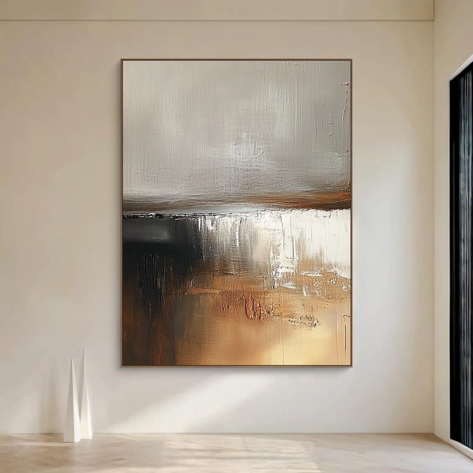 

Картина на холсте Mhemyo: крупноформатное абстрактное искусство ручной работы, минималистичное, бежево-черное, геометрическое, настенное, с текстурой, для современного домашнего декора