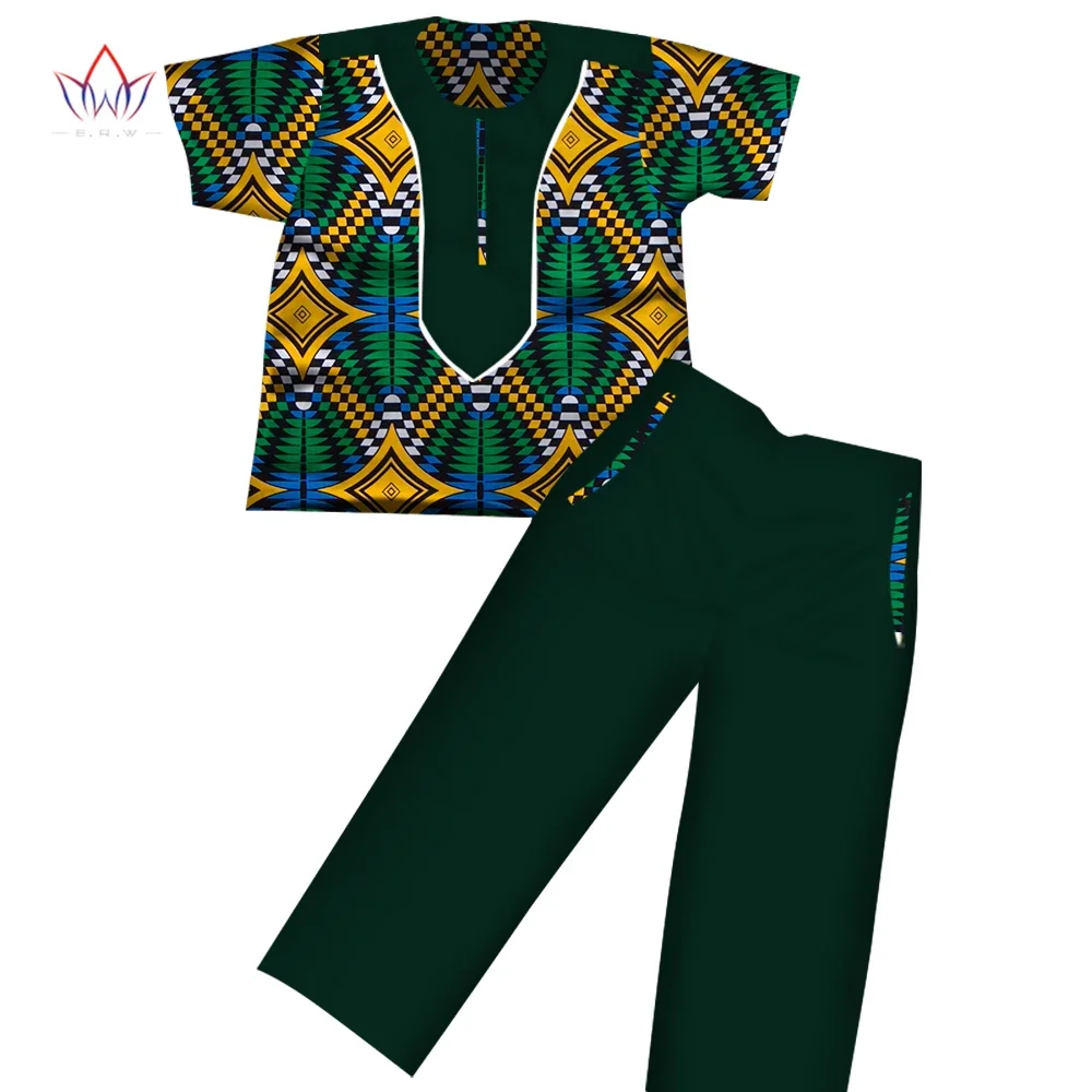 Boys Clothes African Dashiki Kids Clothing Short Sleeves Plus Solid Color Long Pant for Children Top Pants Suits WYT116