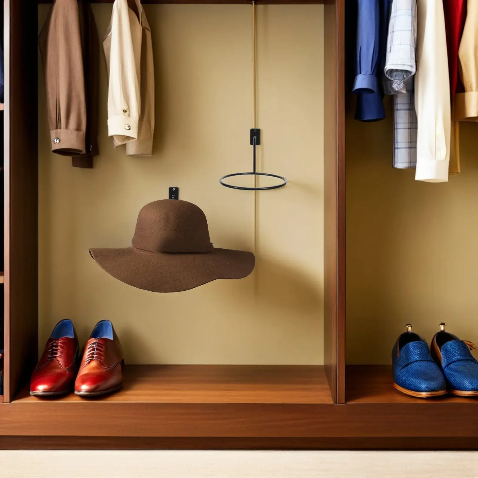 6Pcs Wall Mount Hat Organizer Metal Holder Display Rack Sturdy Baseball Cap Holder Hooks Grid Panel Hat Rack Storage