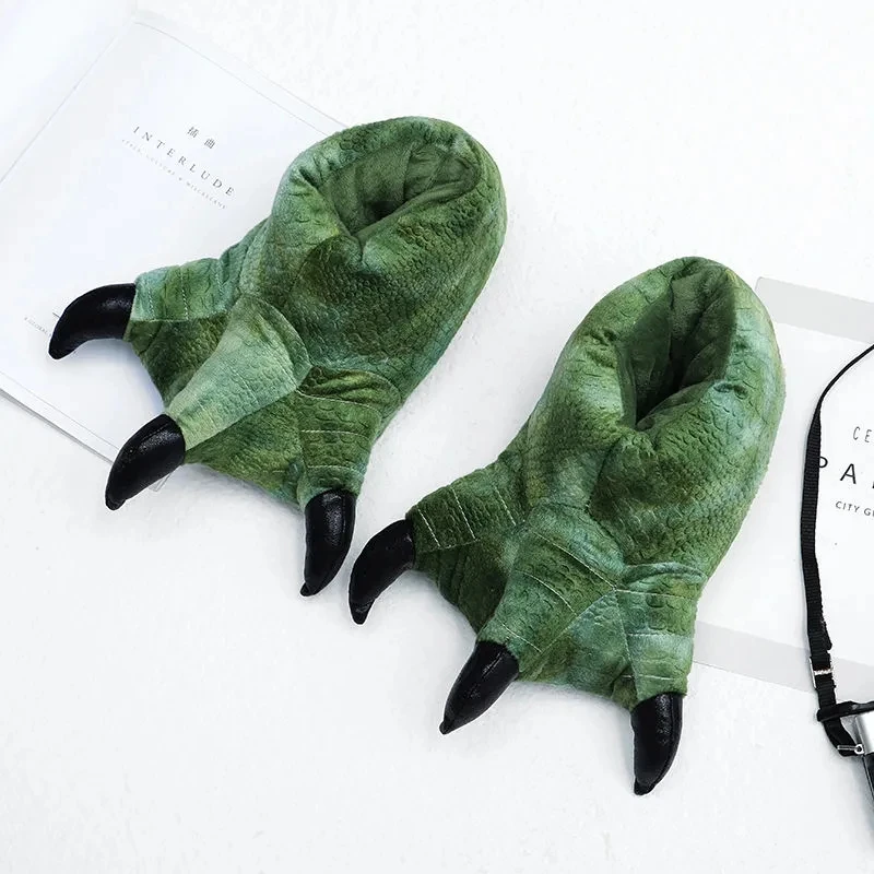 Novetly zielona jaszczurka łapa kapcie mężczyźni najwyższej jakości domu Furry slajdy śmieszne Bigfoot mężczyźni buty Unisex projektant zwierząt pazur buty