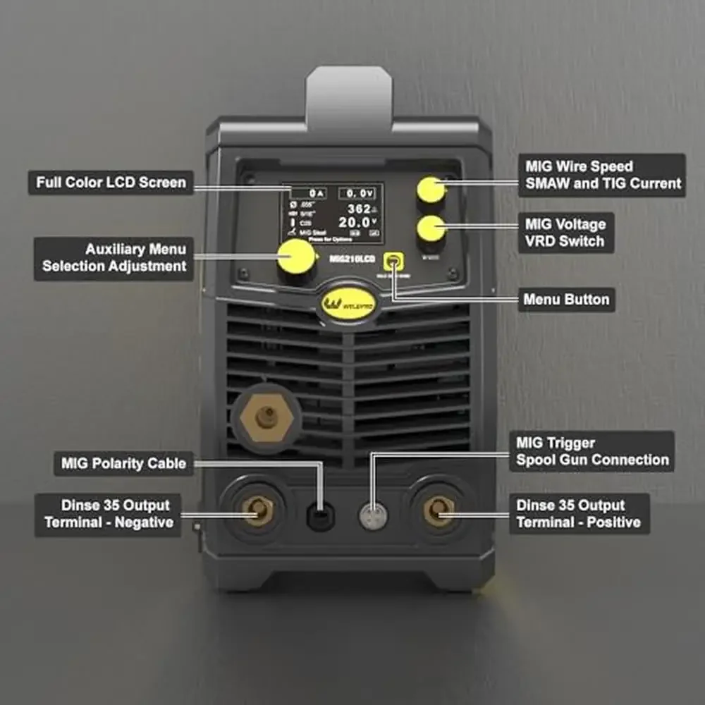 200A 5-in-1 MIG Welder LCD Display Stick Lift TIG Aluminum Spool Gun Dual Voltage synergic Flux Core Gas Choice Easy Controls