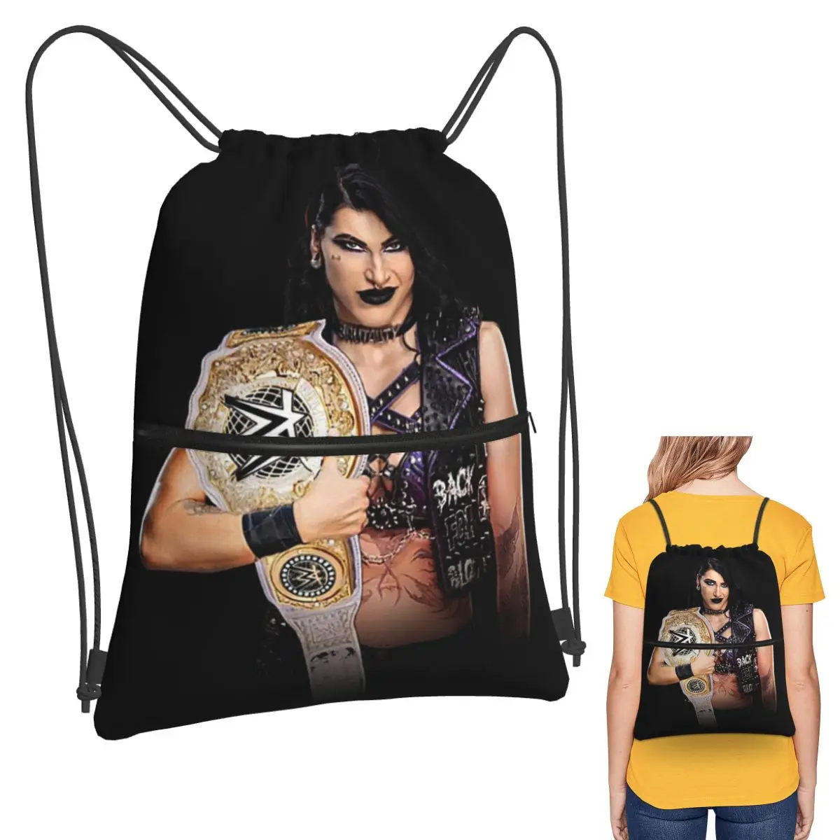 

She Is My Mami! Rhea Ripley Bootleg Wrestler Backpacks Casual Drawstring Bundle Pocket Sundries Bag Book Bags for Travel Student
