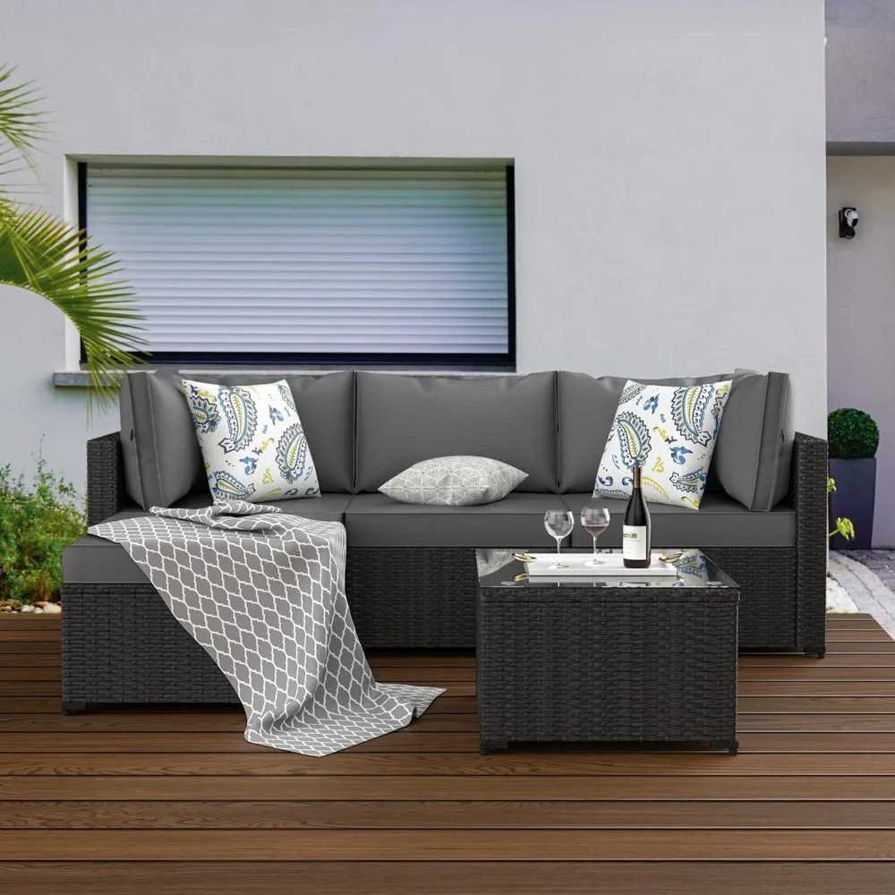 

Outdoor Sectional Patio Furniture Set with Ottoman, Wicker Couch, Rattan Modular Seating, Conversation Area for Porch Decor