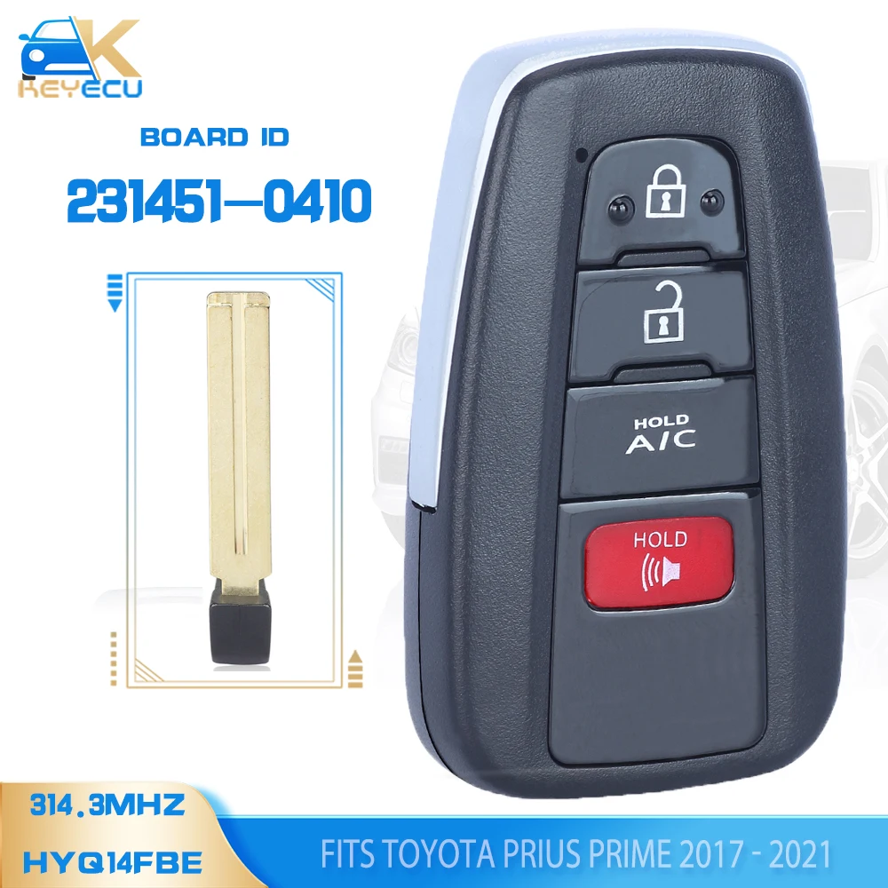 KEYECU Board ID: 231451-0410, 0410 , HYQ14FBE Smart Remote Key Fob 314.3MHZ 8A Chip for Toyota Prius Prime 2017 - 2021