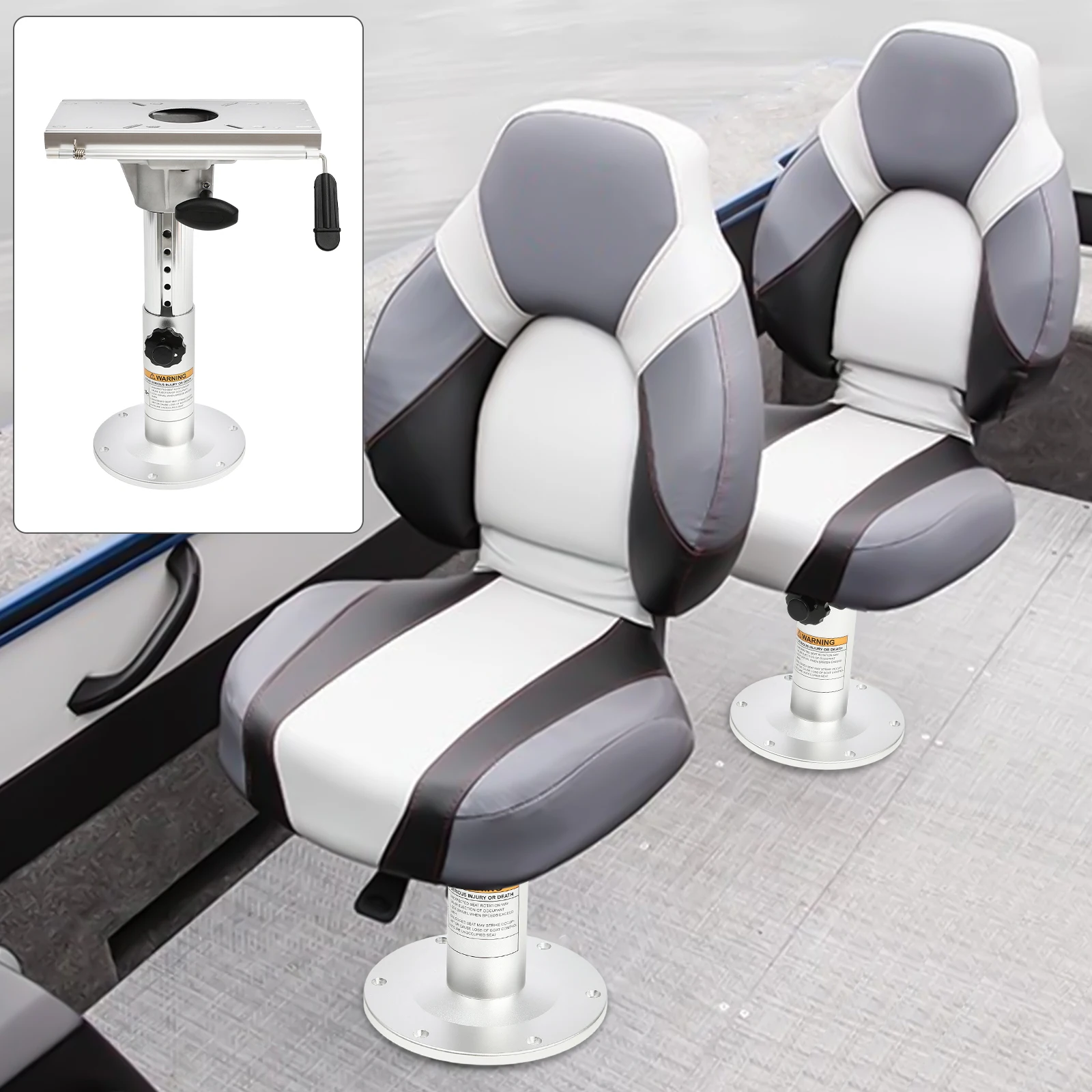 Boat seat pedestal, adjustable height from 13 to 19 inch, with slide seat mount, adjustable travel, aft