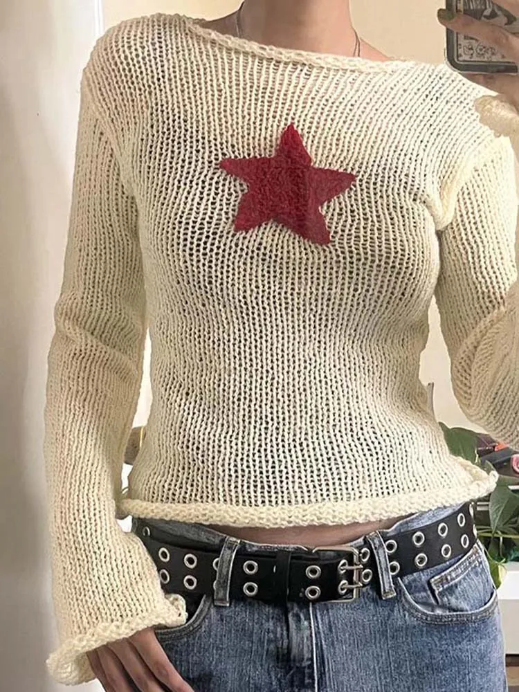 Suéteres de cuello oblicuo delgados para mujer, jerséis coreanos Harajuku, ropa de calle, Top estético