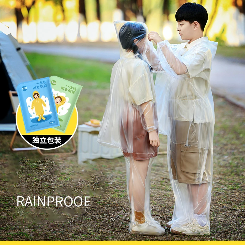 Portable Card Split Set Raincoat, Disposable Adult Kids Thickened Pack Foot Rainwear Suit, Outdoor Hiking Travel Waterproof,1Set