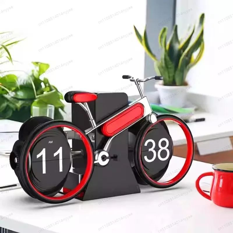 Automatic Flip Clock Bicycle Shape - Vintage Page-Turning Desk Clock, Retro Home Decor for Living Room, Bedroom, Office Gift