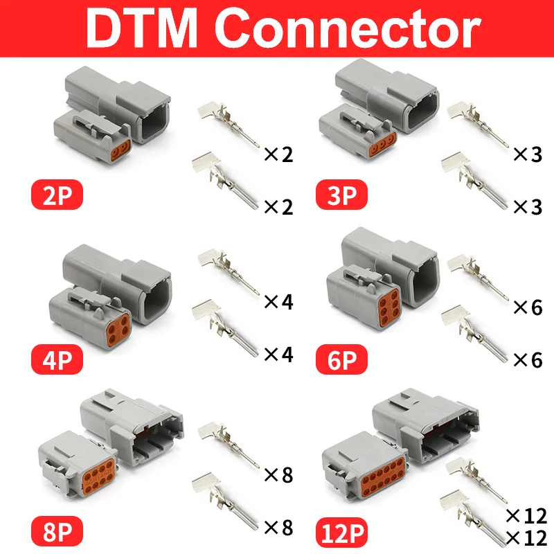 Deutsch DTM Connector Waterproof Dt Connector Wiring Terminal Wiring Harness Plug Socket Dtm04-2p Dtm06-2s 2/3/4/6/8/12 Pin