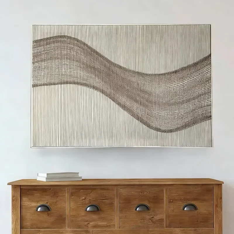 Handcrafted Layered Wave Framed Earthy Tone Artisan Textile Wall Sculpture for Nail Salons & Studios 3