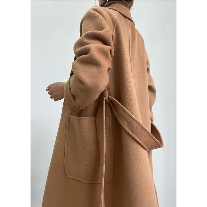 High-end Loose High-end Autumn and Winter 100% Wool Woolen Coat Double-sided Cashmere New Women's Medium and Long Coat  Jackets
