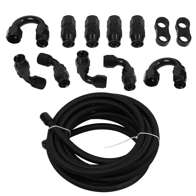 Nylon PTFE Fuel Line Hose Fittings Kit 4AN 6AN 8AN 10AN E85 Braided 3 Meter
