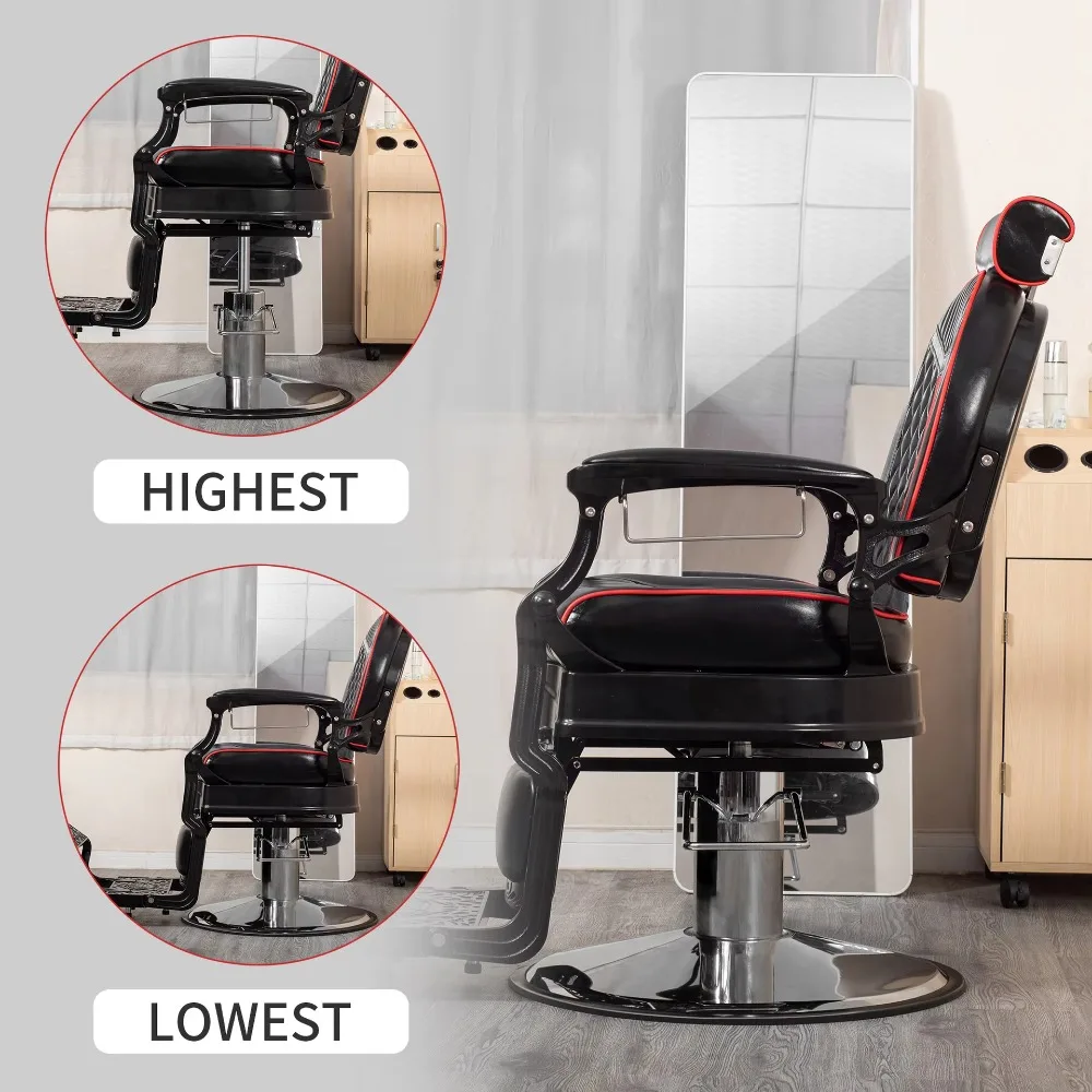 Modern Hair Salon Barber Shop Furniture Black Leather Hairdressing Styling Incline Chair Hydraulic Recliner Hair Barber Chair