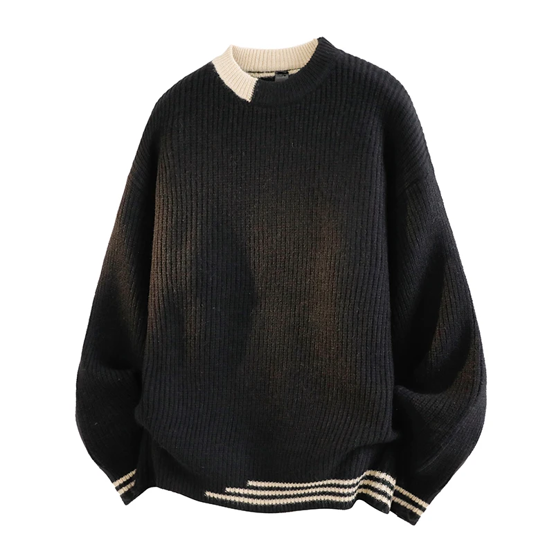 

Трикотажная однотонная домашняя одежда с круглым вырезом и длинными рукавами для мужчин, зимняя ветрозащитная теплая домашняя одежда с толстым пуловером-свитером