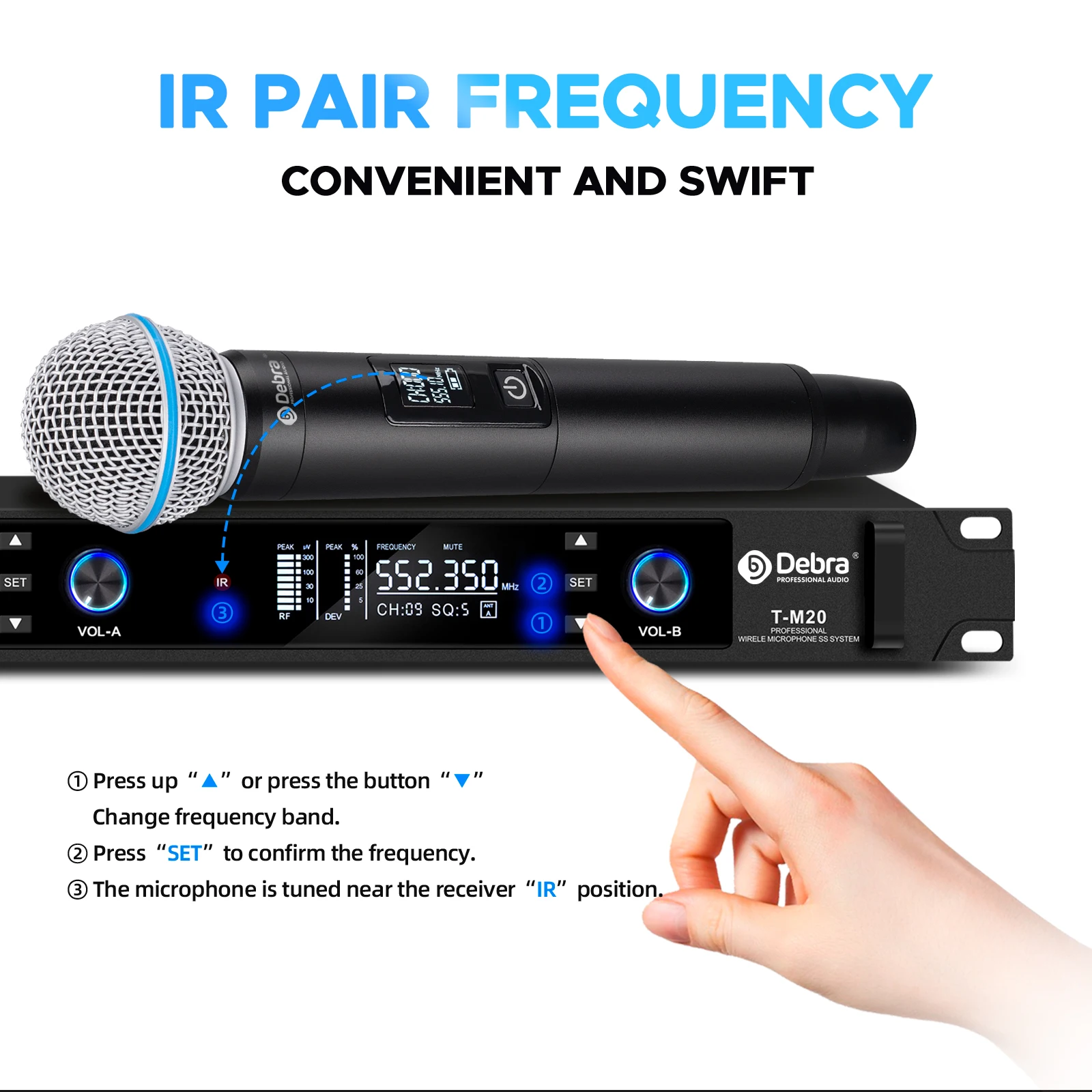 UHF สี่เสาอากาศ 2 ช่อง True Diversity ระบบไมโครโฟนไร้สาย 500-580 MHZ 150 m/490ft ช่วง 6.5 มม. เอาต์พุตผสม & XLR Out