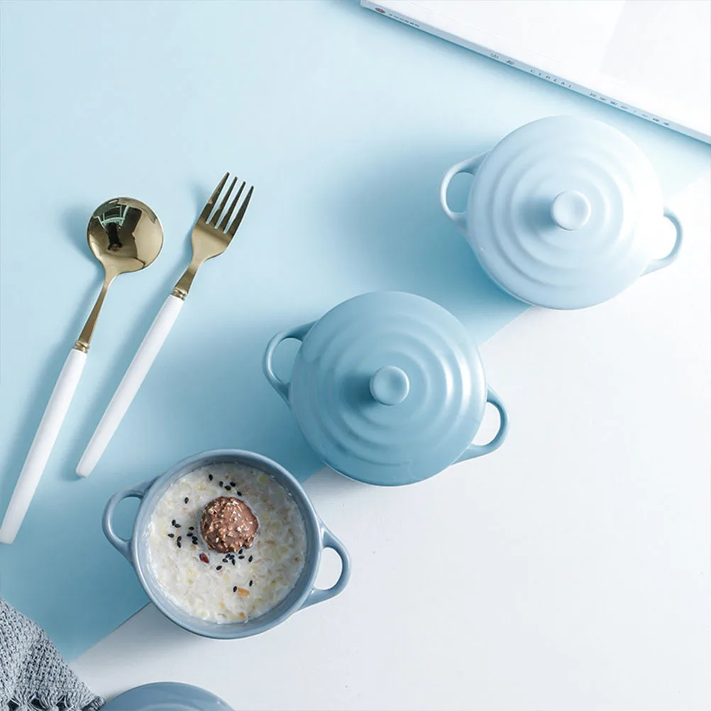 

1Pcs 230ml Ceramic Stew Bowl with Lid for Home Kitchen Double Handle Microwave Oven Compatible and Reliable