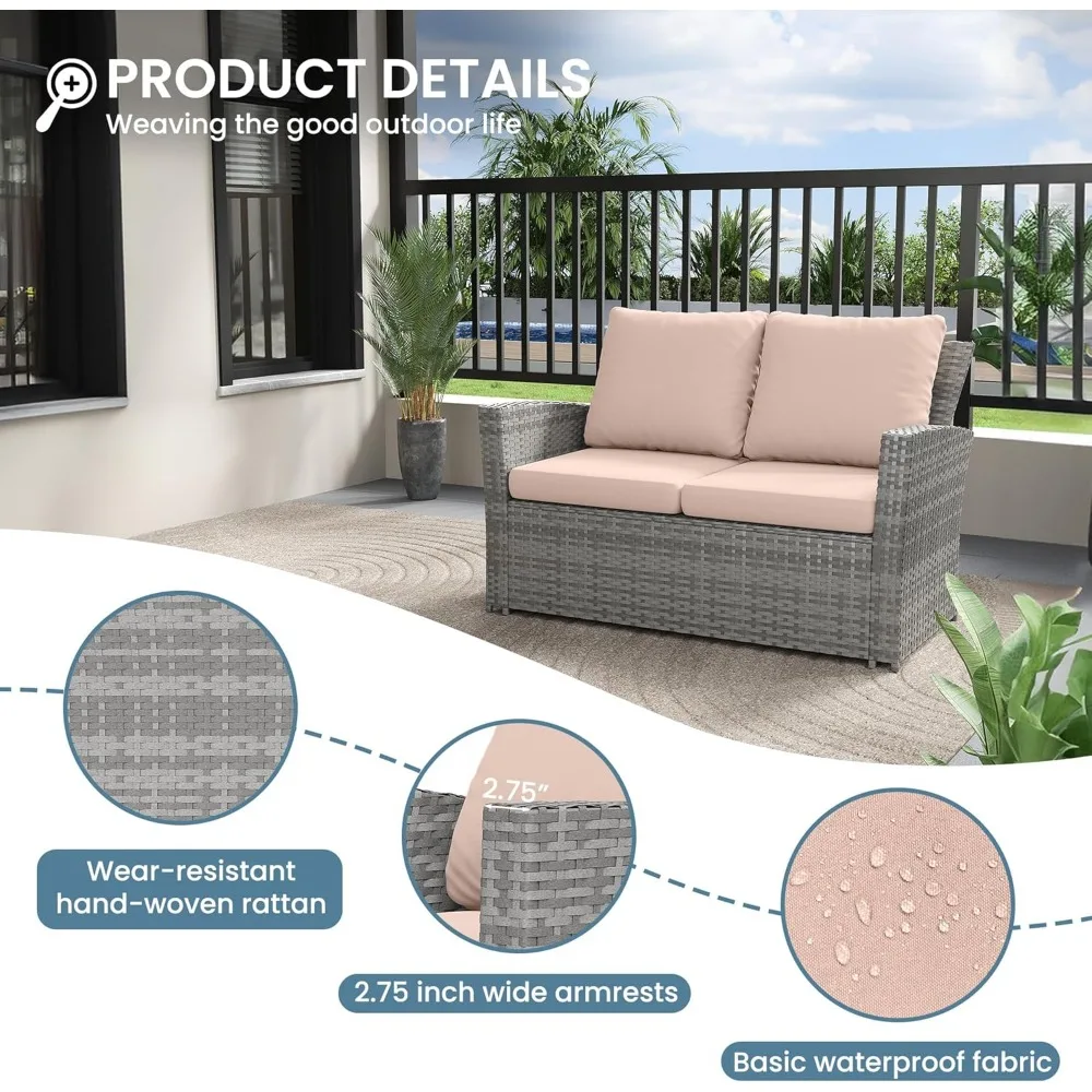 4 Pieces Outdoor Patio Furniture Set,Wicker Sectional Sofa Outdoor Patio Set Rattan Furniture, Patio Conversation Sets