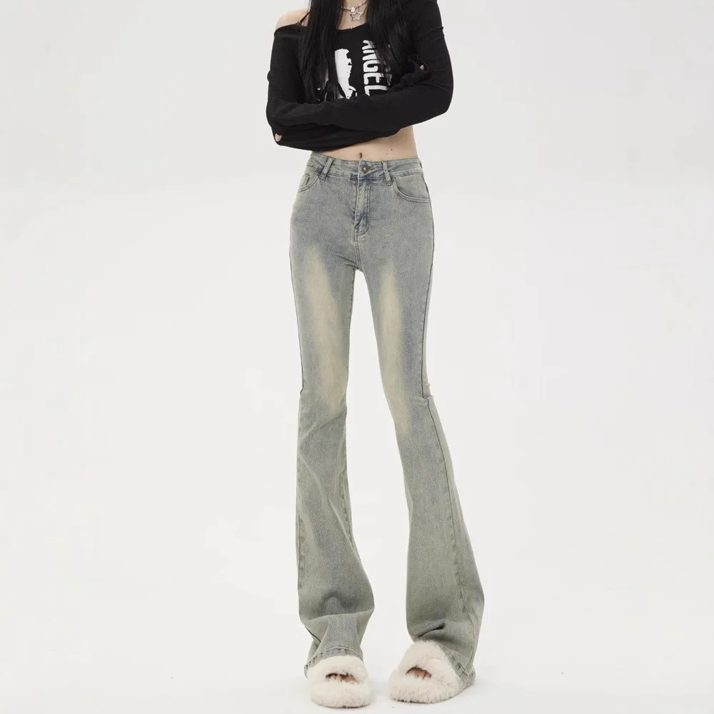 American Retro Mud Dye Micro Flared Denim Jeans Women's 2025 New Fashion Versatile Comfortable Slimming Bell Bottoms