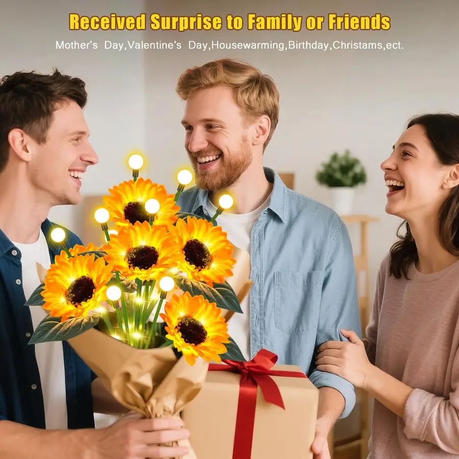 أضواء ديكور الحديقة الخارجية، 4 عبوات عباد الشمس مع أضواء اليراع، أضواء الزهور الشمسية المقاومة للماء، هدايا عيد الميلاد للنساء الأم Gr