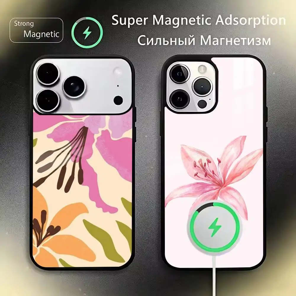 

pink lily flower Phone Case For iPhone 17,16,15,14,13,12,11Plus,Pro,Max for Magnetic Wireless Charging