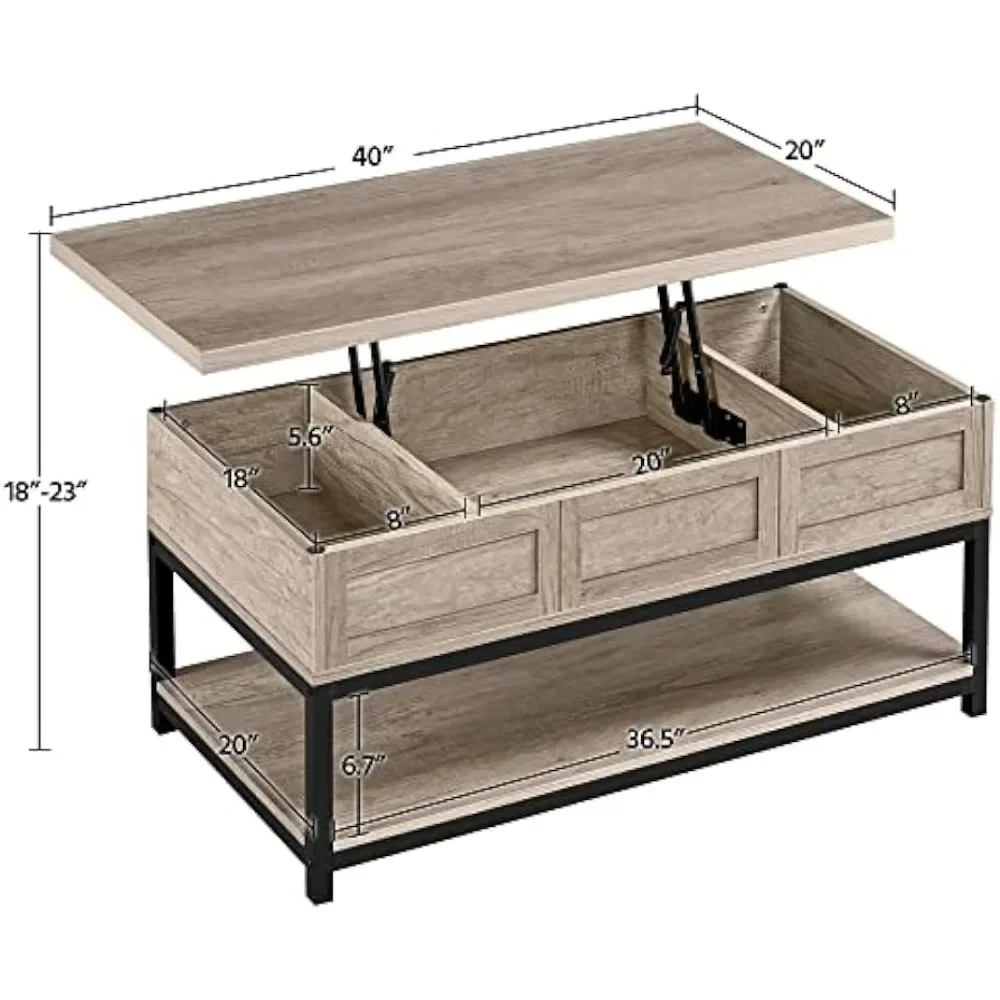 Mesa de centro Industrial de madera con compartimento oculto, mesa de centro con 2 extremos de piezas, OpenShelf inferior, 3 unidades