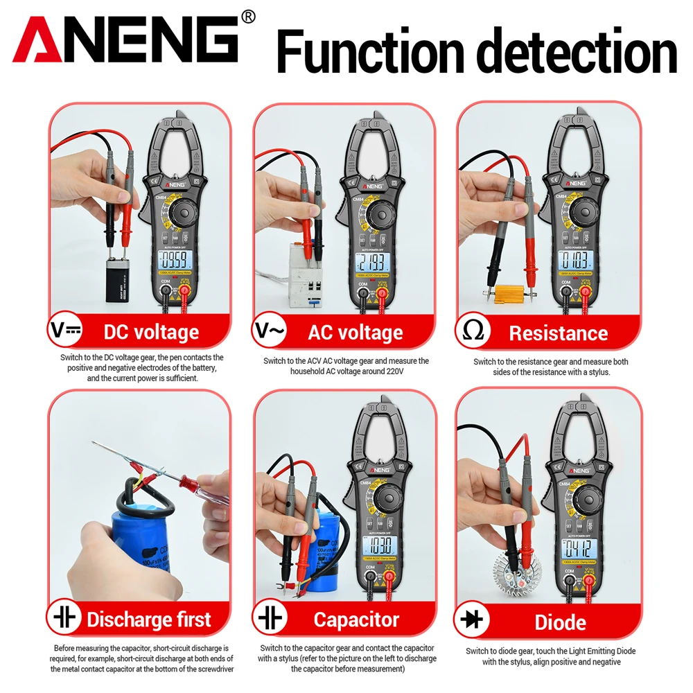 ANENG CM84 Pens Metre DC/AC Akım Gerilim 4000 Sayım Multimetre Ampermetre Metre Yerleşik Hertz Kondansatör NCV Ohm Test Araçları