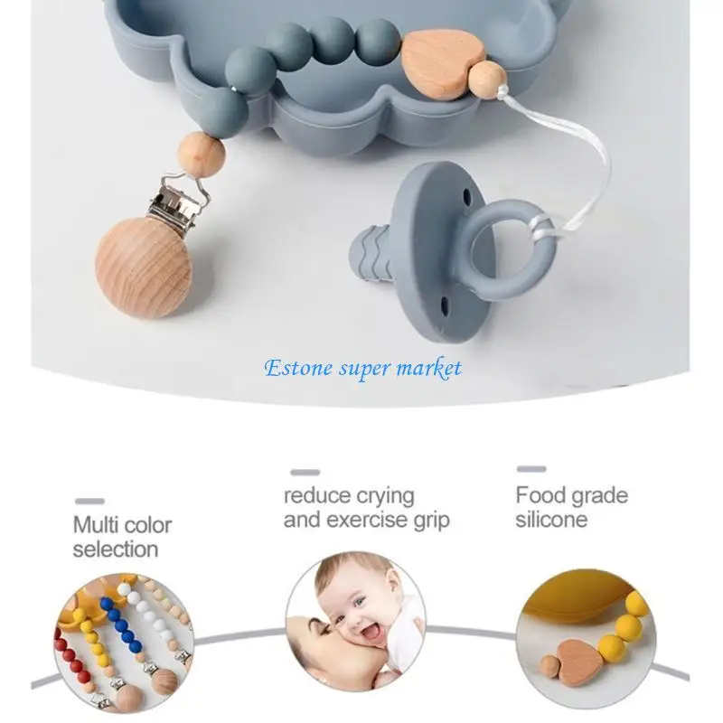 090B Pacifier Chain with Silicone Teething Bead Teether Holder Pacifier Clips Safety Baby Soother Chewing Toy Clip