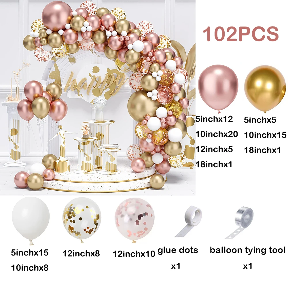 102Pcs Rose Gold White Balloon Garland Arch Kit Baby Shower Decor Confetti Latex Ballon Wedding Bridal Birthday Party Decoration