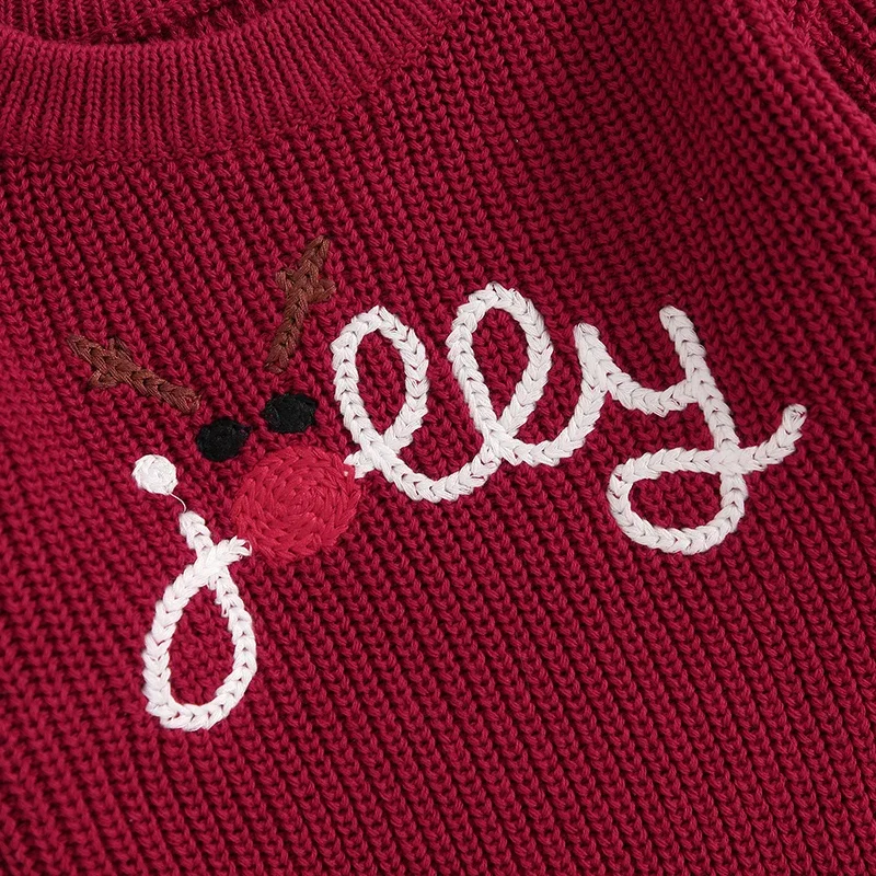 Baby Boys Girls Christmas Sweaters Newborn Reindeer Letter Embroidery Warm Pullover Knitwear Jumpers Tops