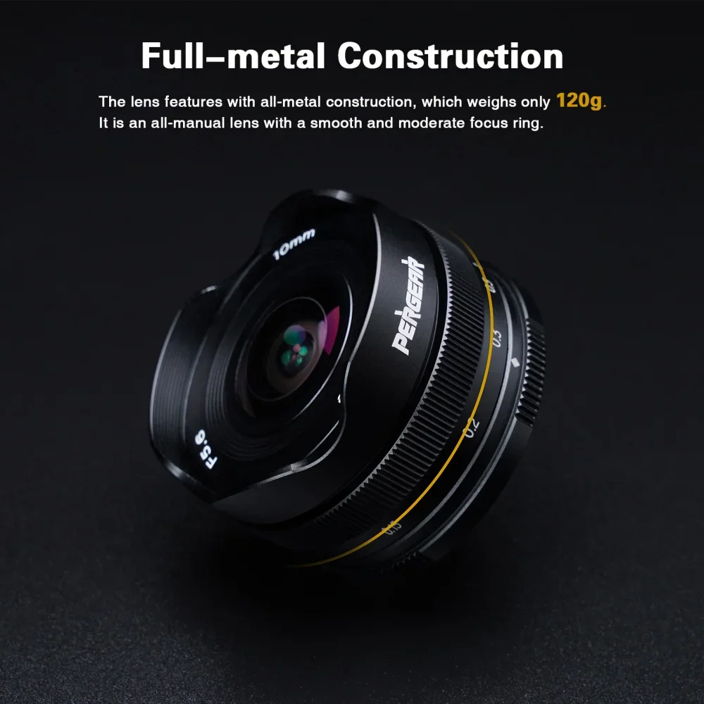 PERGEAR 10mm F5.6 APS-C Fisheye Manual Focus Prime Lens for Fuji XF M43 Sony E Canon EOS M Mount Mirrorless Cameras  Ultra-Wide