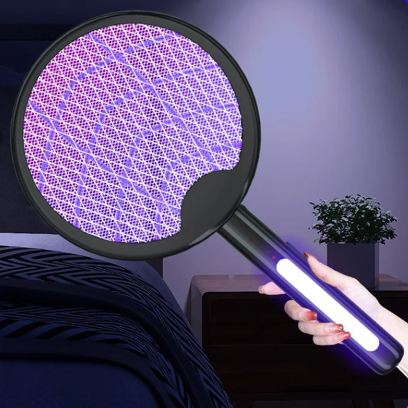 USB 충전식 접이식 전기 모기 스와터, 가정용 모기 스와터, 램프 포함 버그 재퍼, 여름 파리 스와터, 3000V