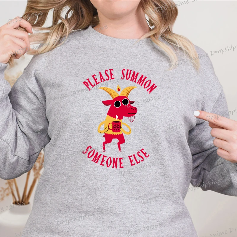 Women's Sweat-shirt Please Summon Someone Else Vintage Harajuku Hoodie Female Funny Devil Retro Classic Print Sweatshirt Jumper