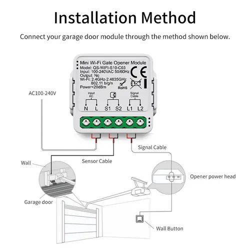 Imagen 2 del producto Módulo de interruptor de puerta de garaje inteligente Tuya, controlador de abridor de puerta Wifi 100-240V para asistente de Google Home Alexa, Control por voz de Yandex