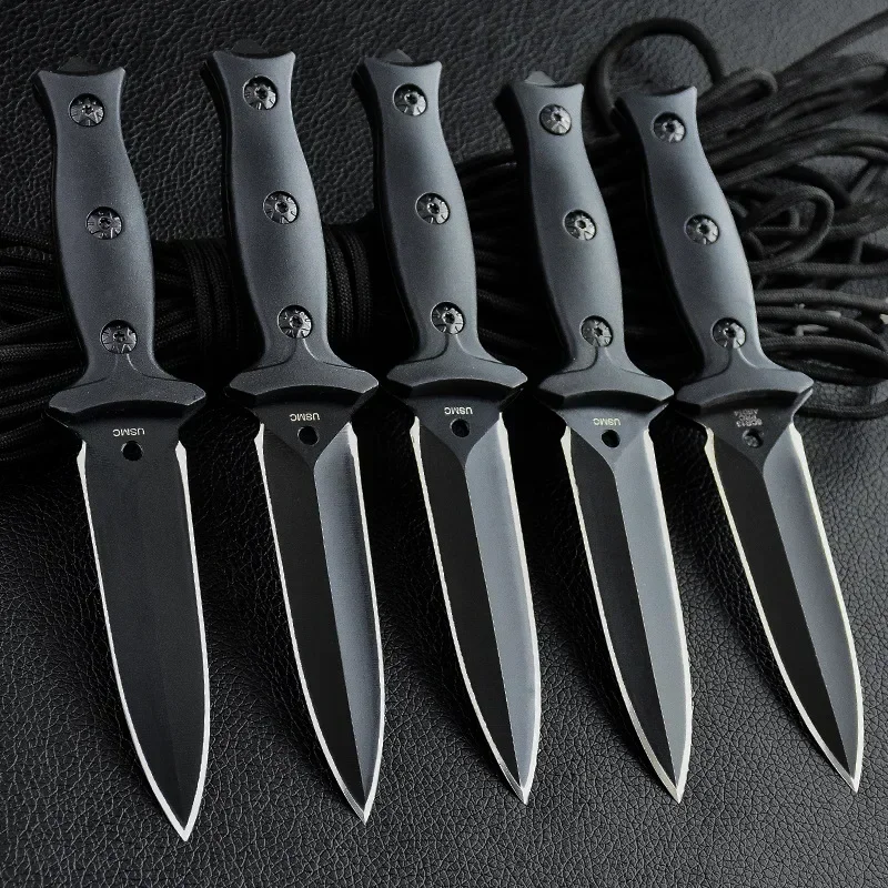 Portable Fixed Blade Knife Black 440C Steel ABS Handle with K Sheath Professional Kitchen Knives Sharp Vegetable Meat Fish